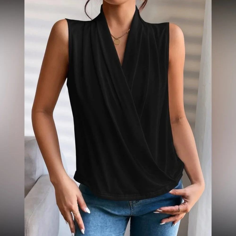 Luxe camel surplice neck wrap top - Picture 11 of 16